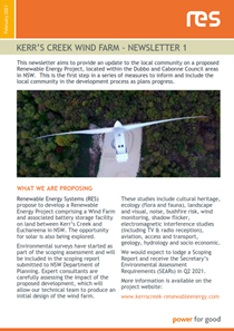 Kerr's Creek Wind Farm - Newsletter 1